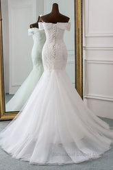 Long Mermaid Off the Shoulder Appliques Lace Tulle Wedding Dresses